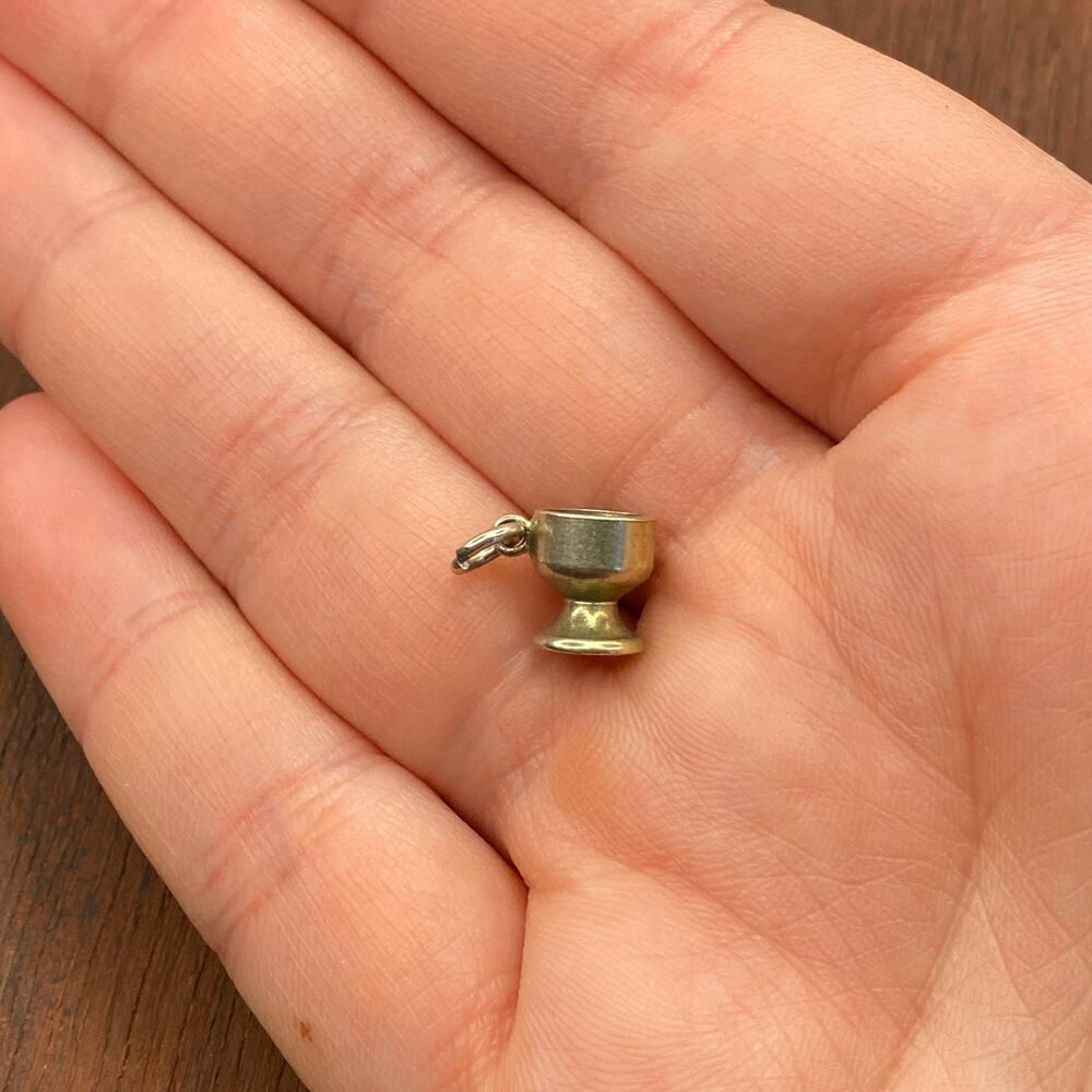 Vintage 925 Sterling Silver Tiny Cup Chalice Goblet Pendant Bracelet Charm